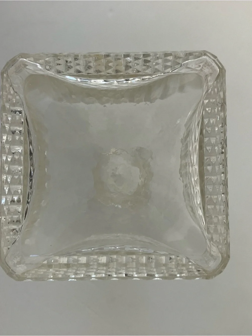 Vintage MCM Clear Glass Square Decanter with Cut Pattern